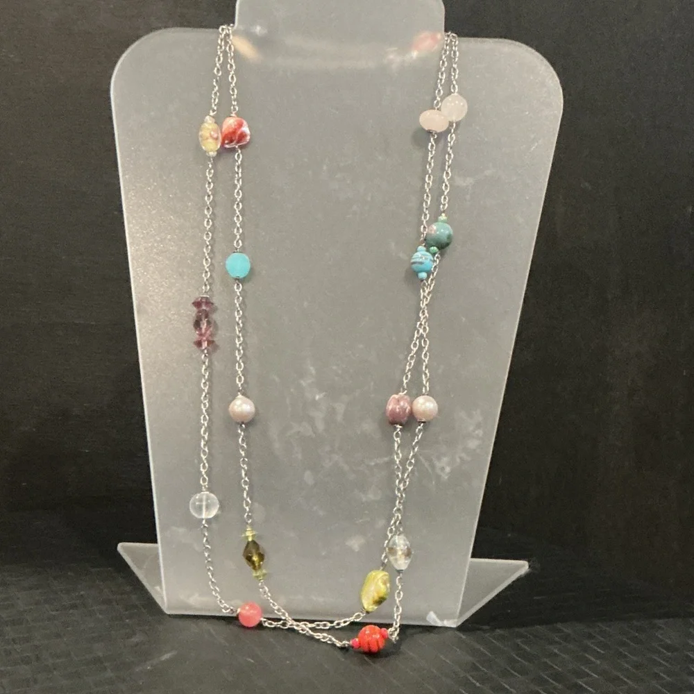 Elegant Multicolor vintage Beaded Silver Necklace
